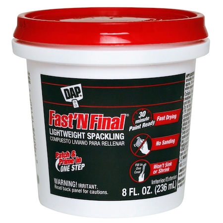 Dap Spackling Paste, 0.5 pt, Tub, White 12140